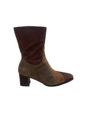 Chiarini Womens Brown & Tan Leather Mid-Calf Boots Block Heel Size 6